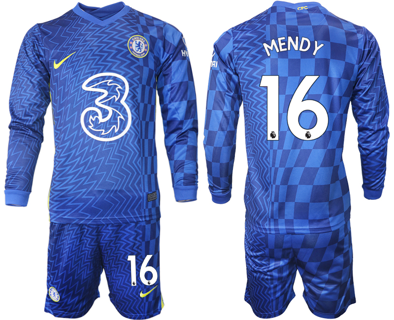 Men 2021-2022 Club Chelsea home blue Long Sleeve #16 Soccer Jersey